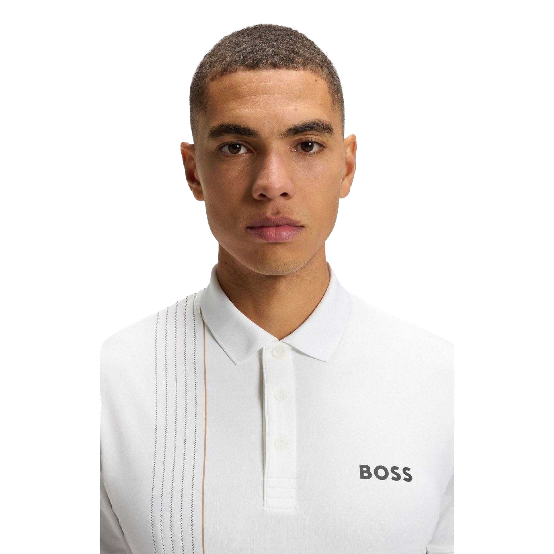 White - Side - Boss Mens Checked Quick Dry Slim Polo Shirt