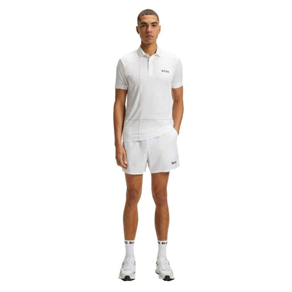 White - Lifestyle - Boss Mens Checked Quick Dry Slim Polo Shirt