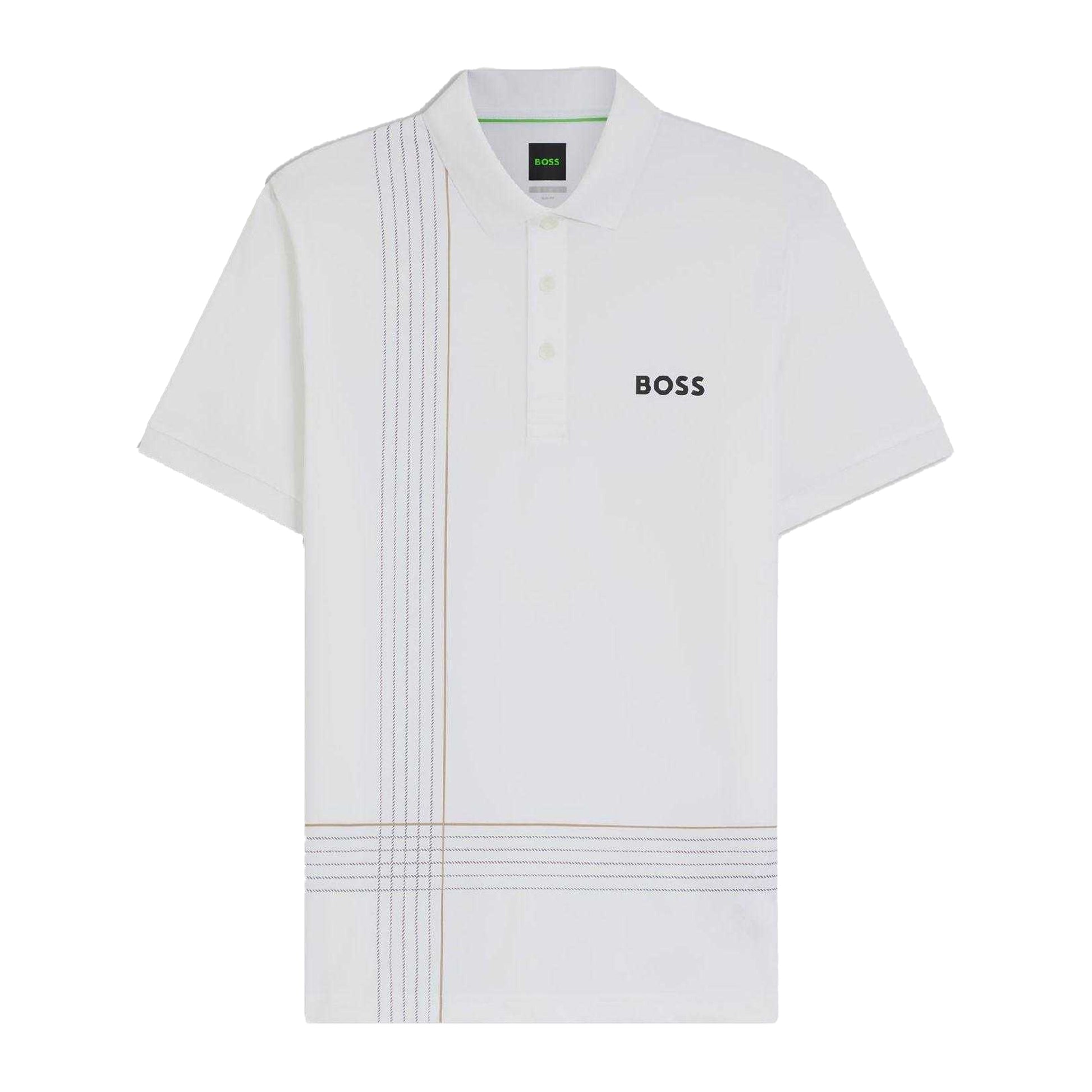 White - Front - Boss Mens Checked Quick Dry Slim Polo Shirt