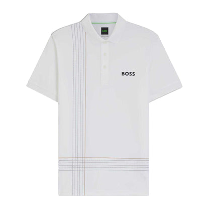 White - Front - Boss Mens Checked Quick Dry Slim Polo Shirt