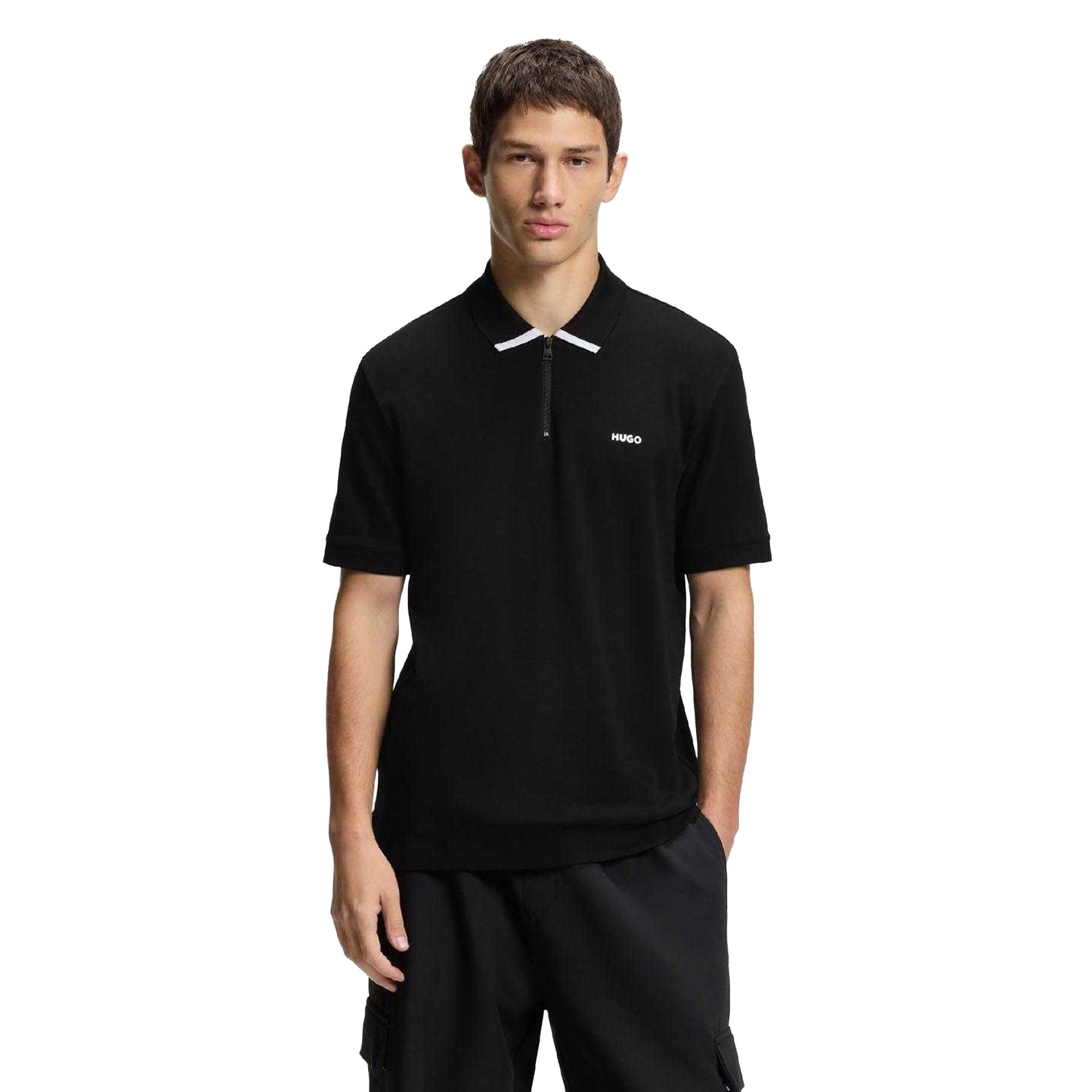 Black - Side - Hugo Mens Dalomino Contrast Logo Polo Shirt
