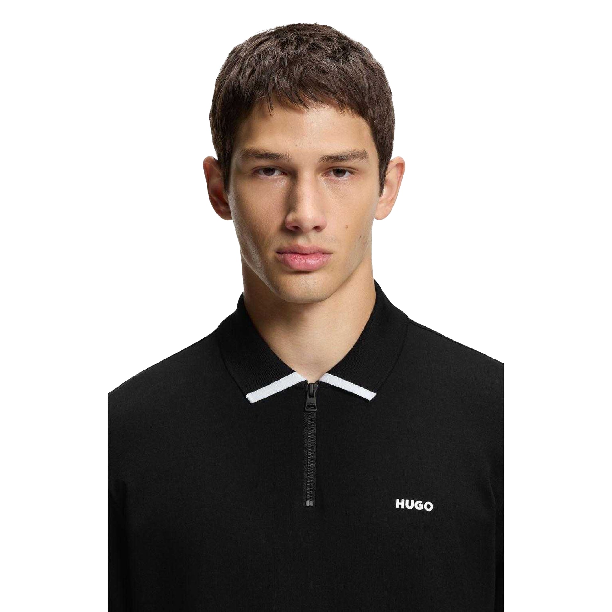 Black - Lifestyle - Hugo Mens Dalomino Contrast Logo Polo Shirt