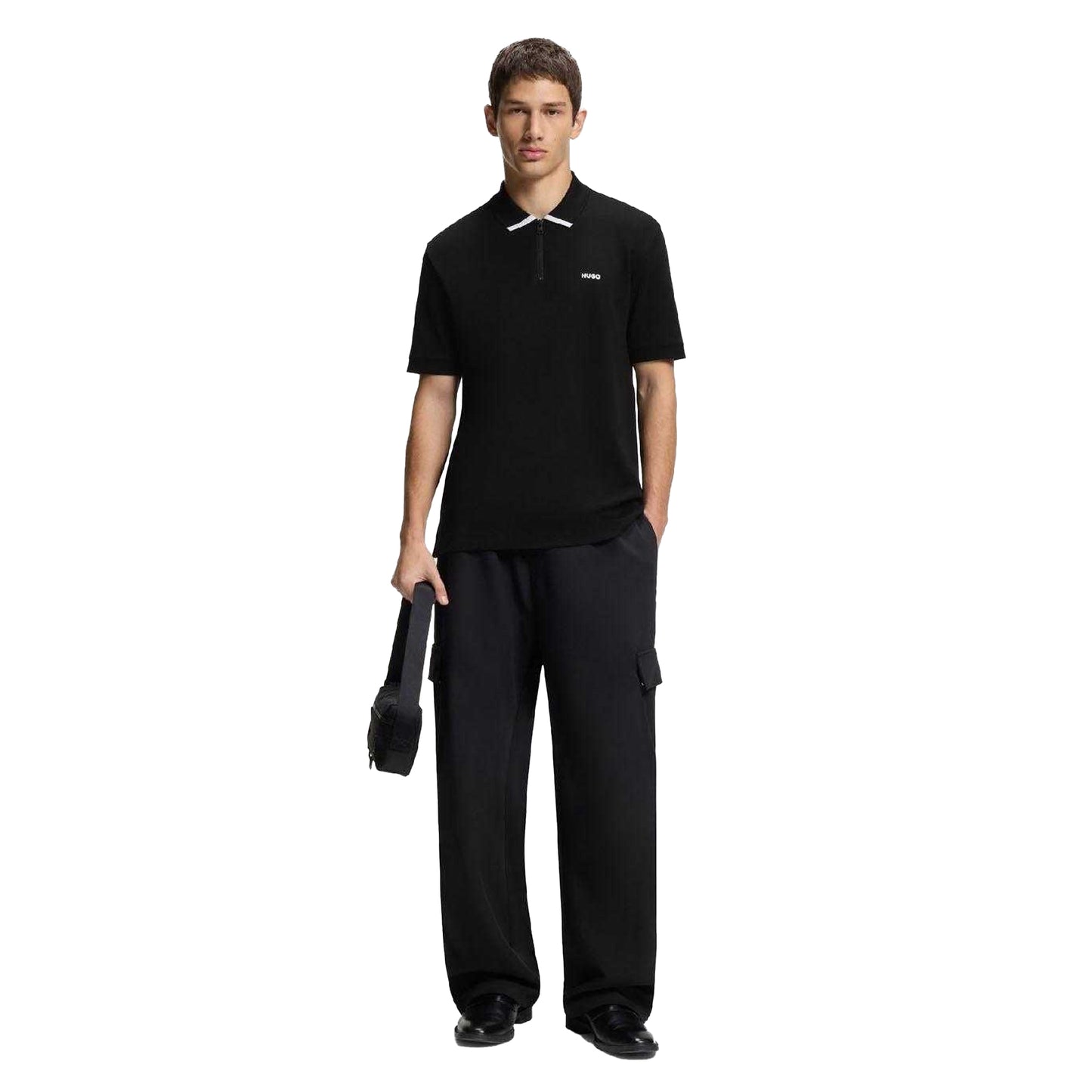 Black - Pack Shot - Hugo Mens Dalomino Contrast Logo Polo Shirt