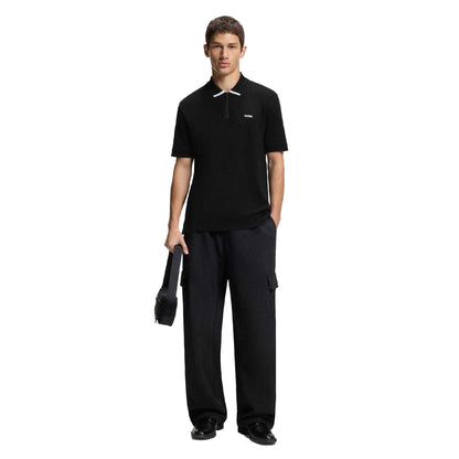 Black - Pack Shot - Hugo Mens Dalomino Contrast Logo Polo Shirt