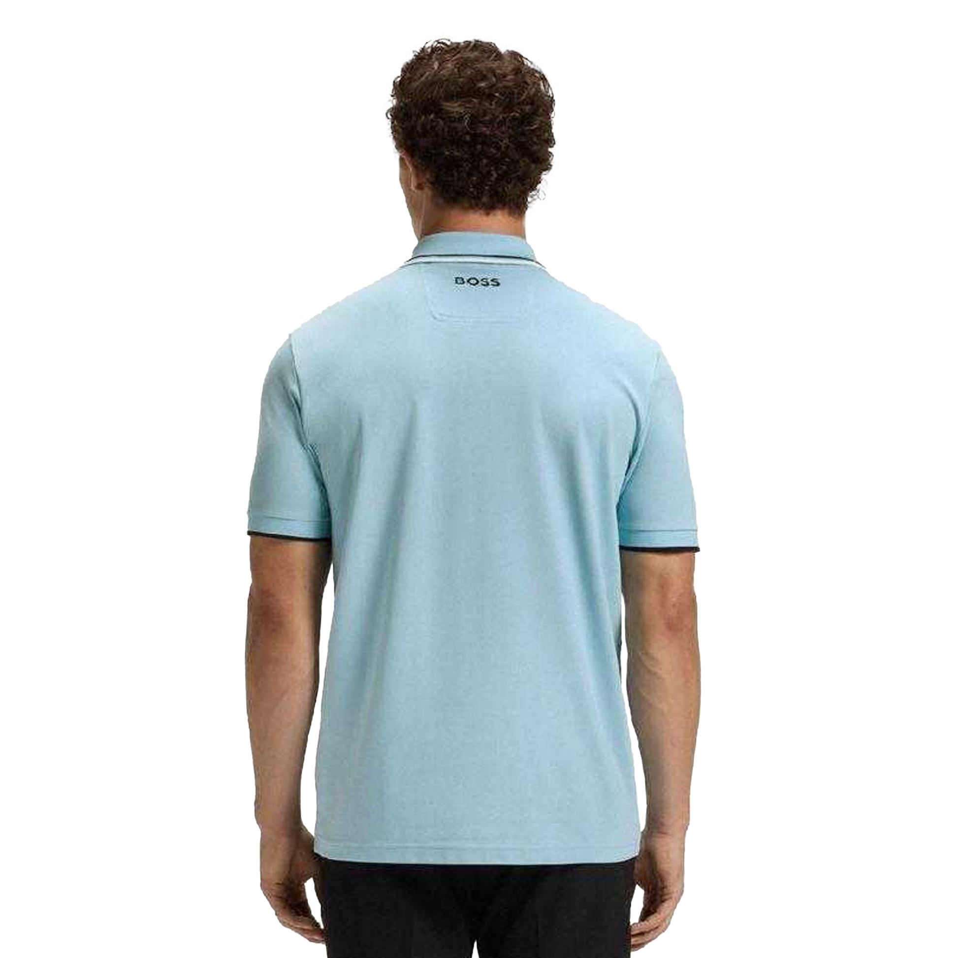 Blue - Back - Boss Mens Paddy Pro Pique Regular Polo Shirt