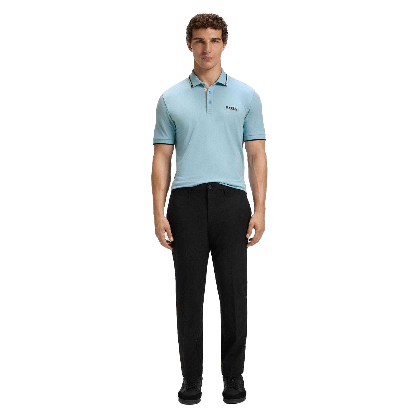 Blue - Pack Shot - Boss Mens Paddy Pro Pique Regular Polo Shirt