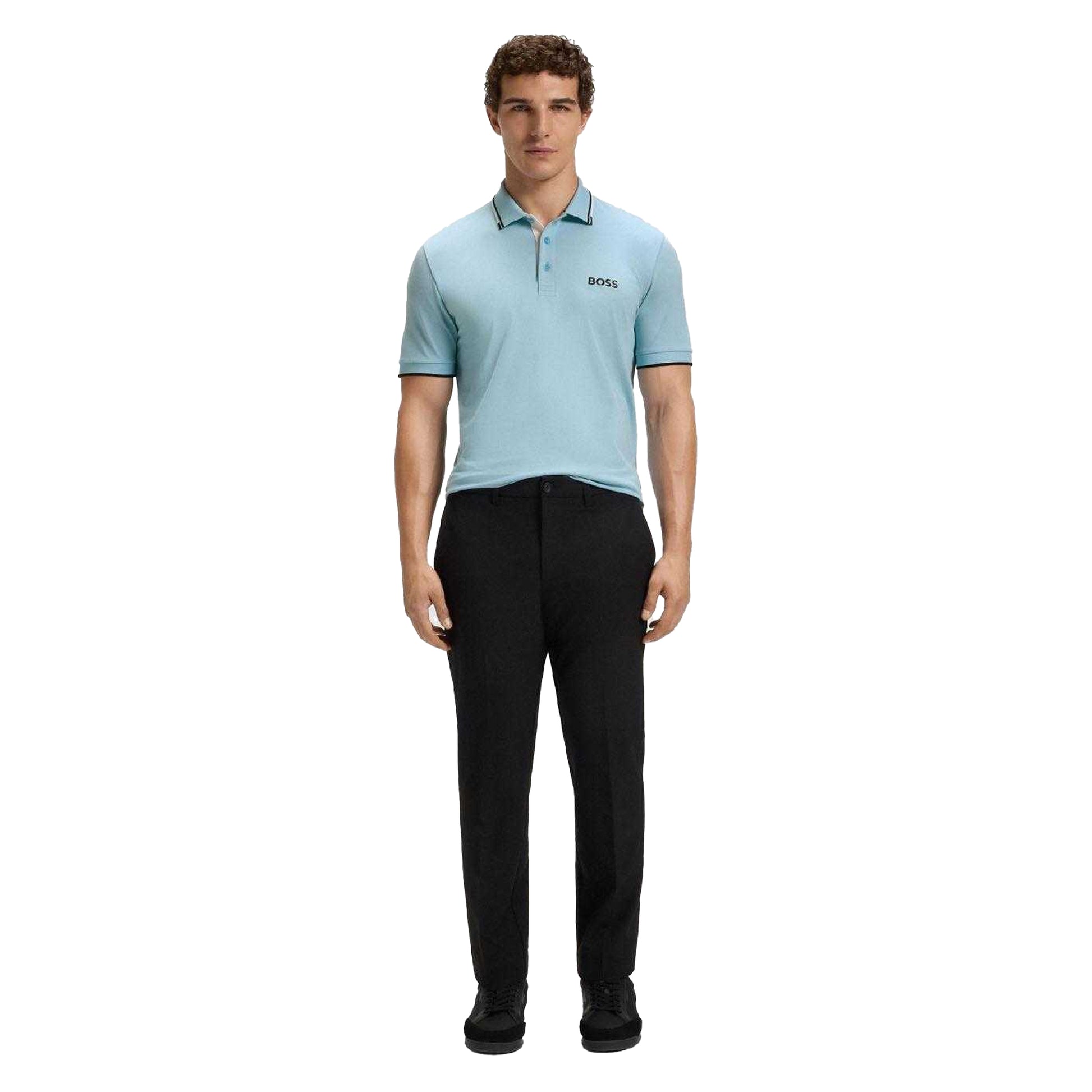 Blue - Pack Shot - Boss Mens Paddy Pro Pique Regular Polo Shirt