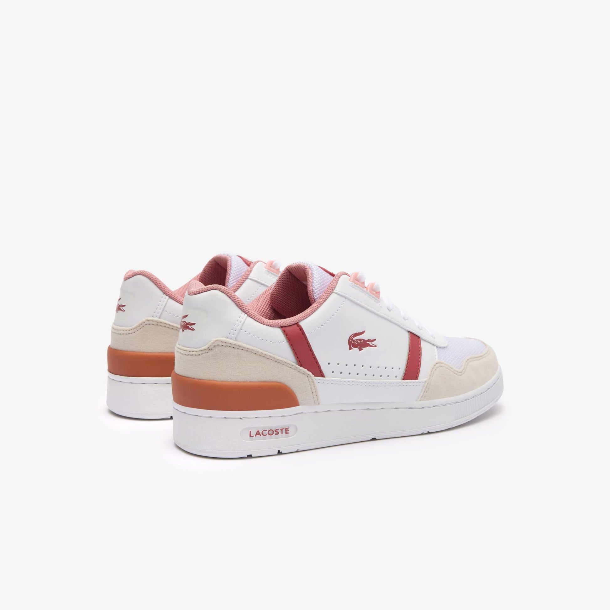 White-Pink - Side - Lacoste Childrens-Kids T-Clip Lace Up Trainers