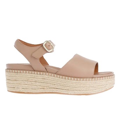 Beige - Back - FitFlop Womens-Ladies Eloise Leather Backstrap Wedge Sandals