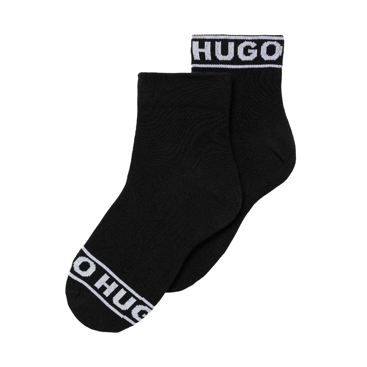 Black - Back - Hugo Unisex Adult Logo Cuffed Socks (Pack of 2)