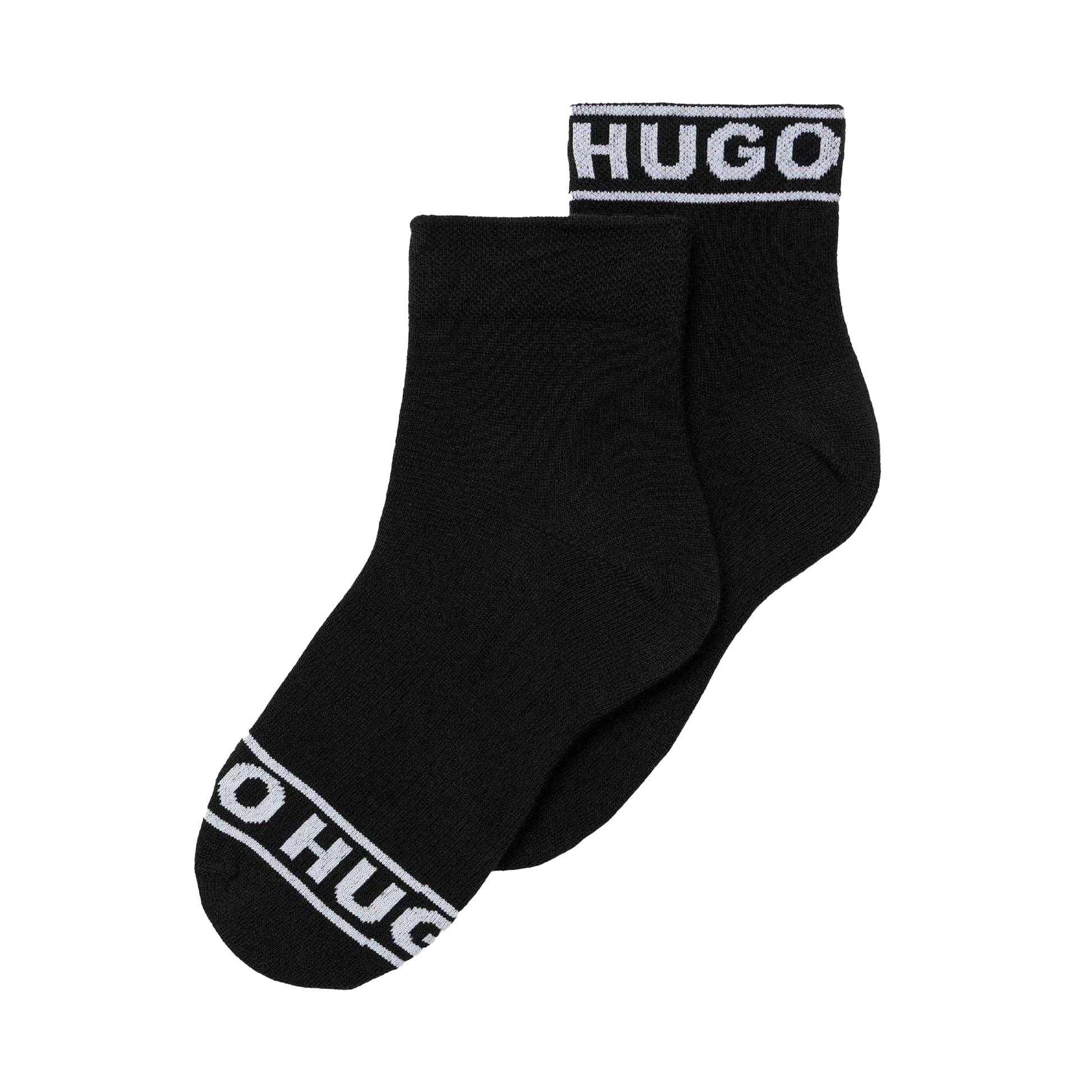 Black - Back - Hugo Unisex Adult Logo Cuffed Socks (Pack of 2)