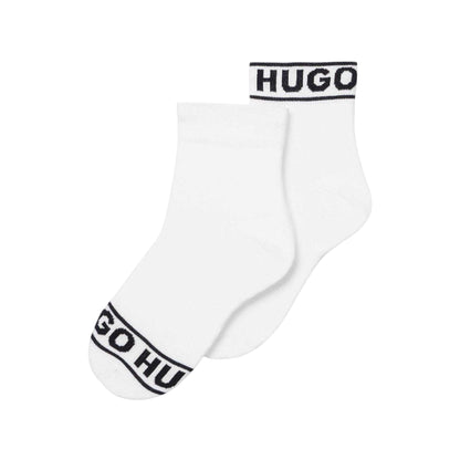 White - Back - Hugo Unisex Adult Logo Cuffed Socks (Pack of 2)