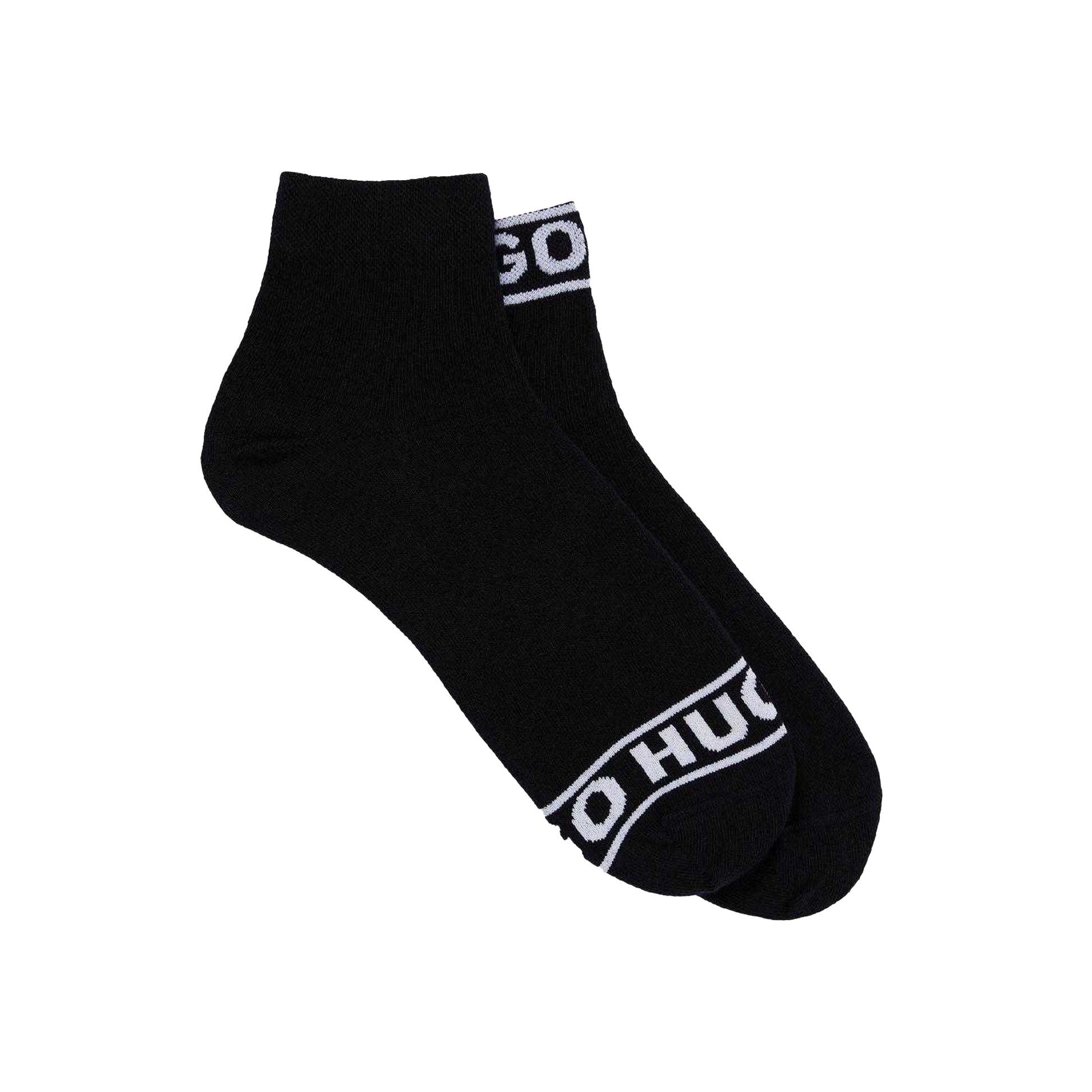 Black - Front - Hugo Unisex Adult Logo Cuffed Socks (Pack of 2)