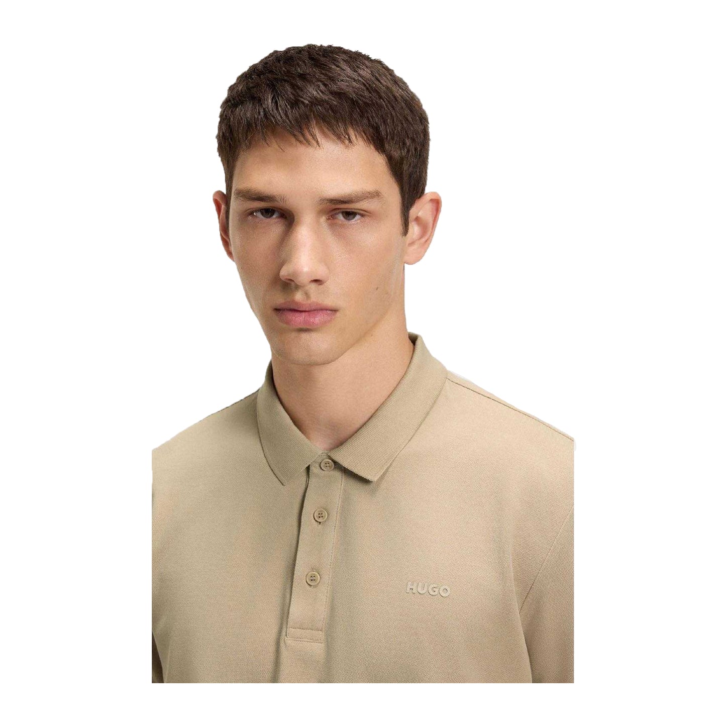 Beige - Side - Hugo Mens Donos222 Logo Polo Shirt