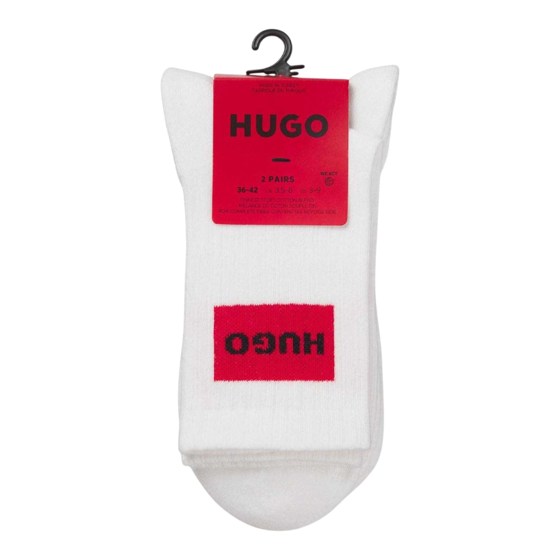 White - Side - Hugo Unisex Adult Red Logo Socks (Pack of 2)
