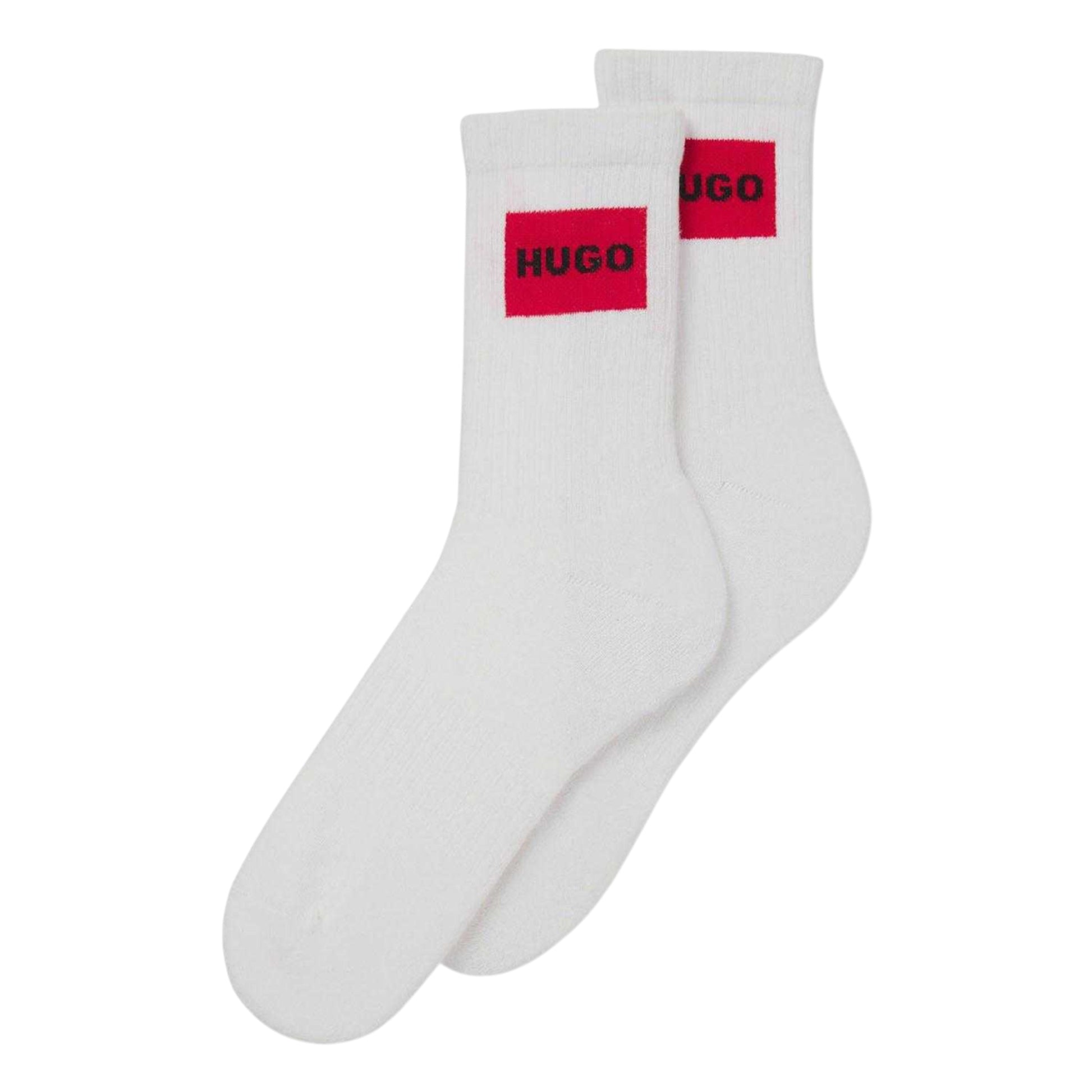 White - Front - Hugo Unisex Adult Red Logo Socks (Pack of 2)