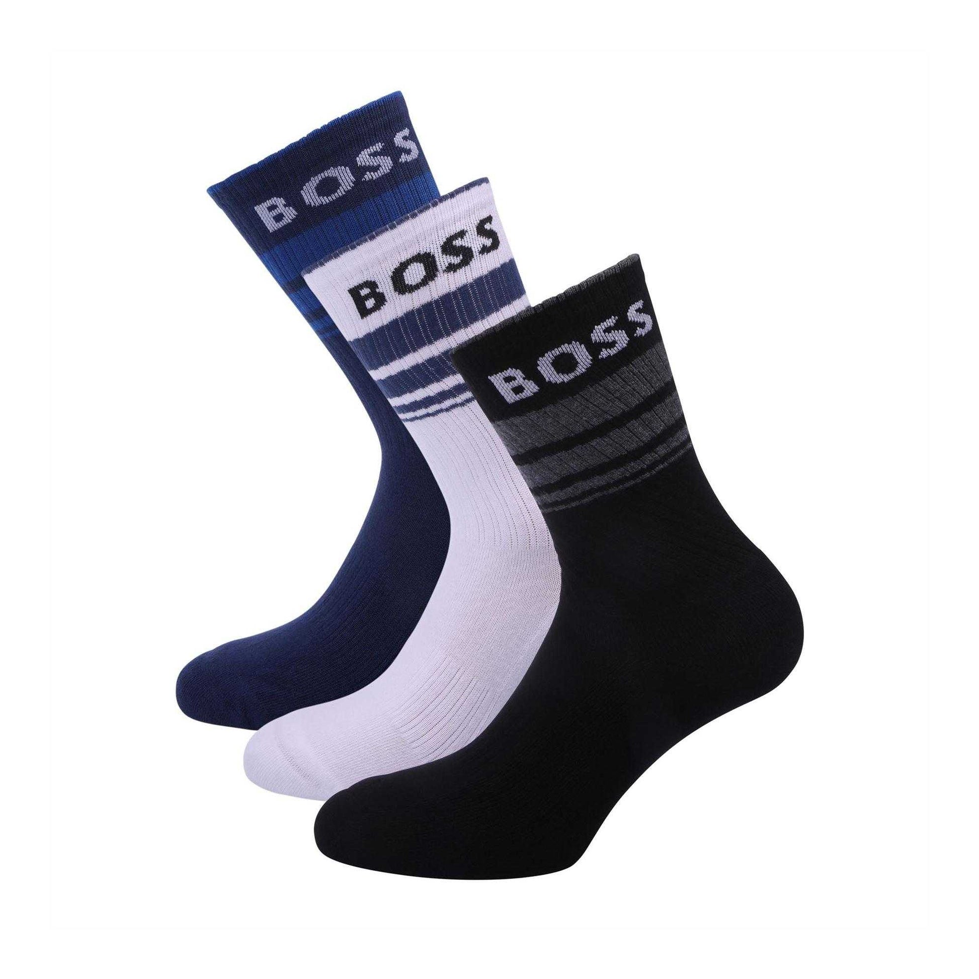Navy-White-Blue - Back - Boss Unisex Adult Short Socks (Pack of 3)