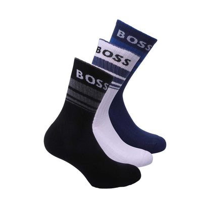 Navy-White-Blue - Front - Boss Unisex Adult Short Socks (Pack of 3)