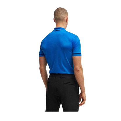 Blue - Back - Boss Mens Paule Interlock Slim Polo Shirt