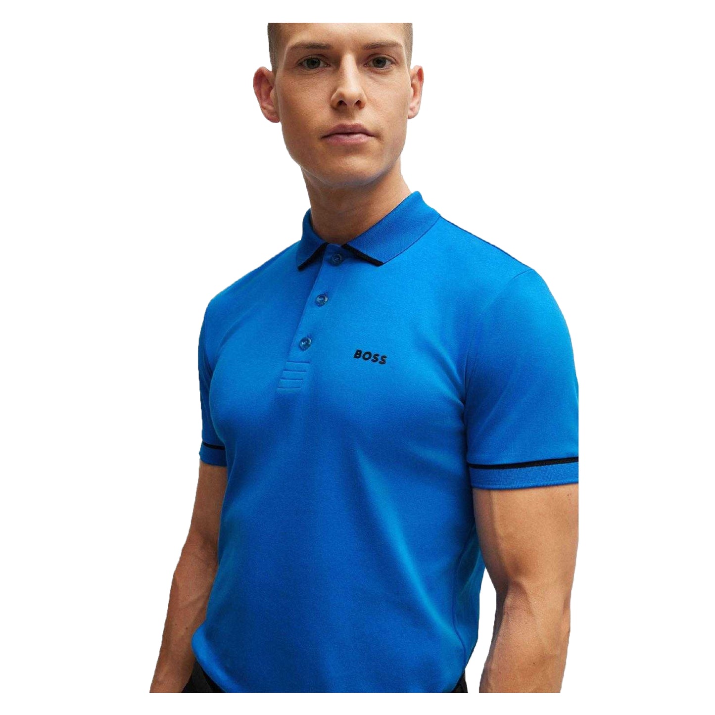 Blue - Side - Boss Mens Paule Interlock Slim Polo Shirt