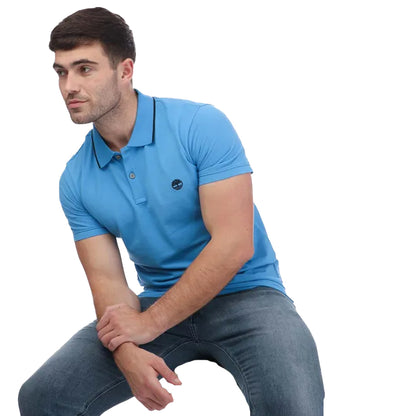 Blue - Side - Timberland Unisex Adult Printed Short-Sleeved Polo Shirt