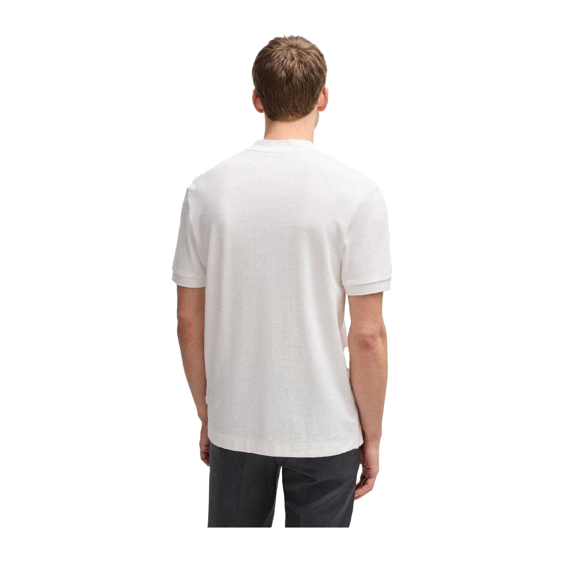 White - Back - Hugo Mens H-Pratt 120 Collarless Polo Shirt