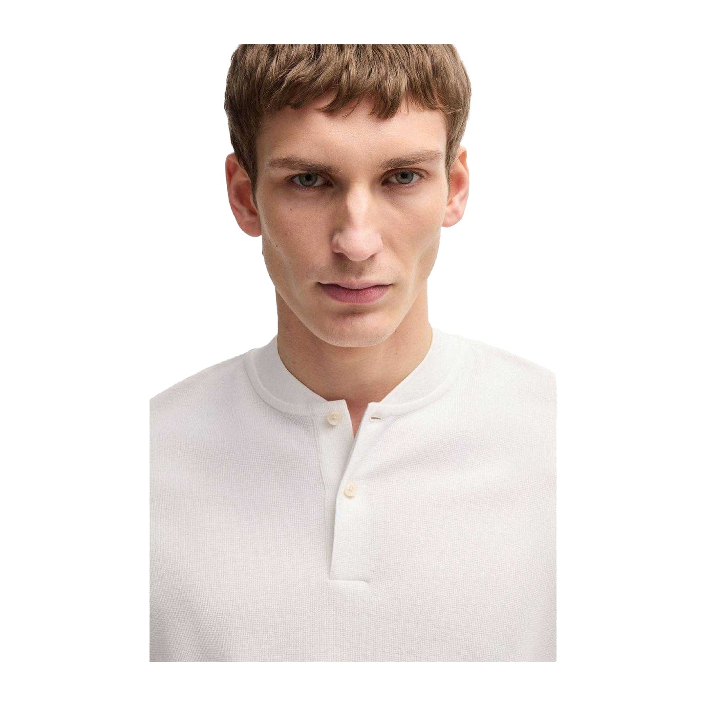 White - Side - Hugo Mens H-Pratt 120 Collarless Polo Shirt