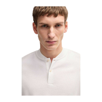 White - Side - Hugo Mens H-Pratt 120 Collarless Polo Shirt