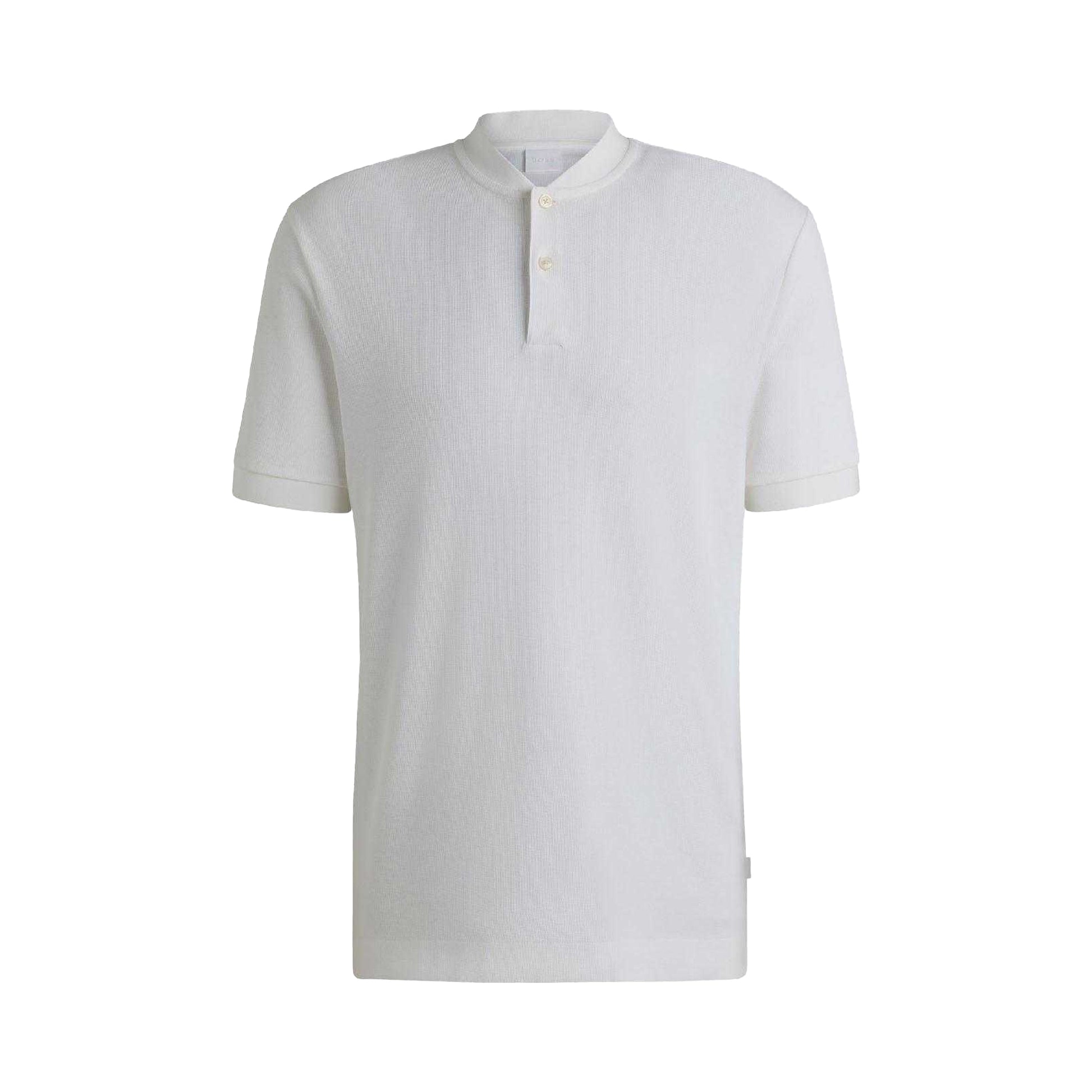 White - Front - Hugo Mens H-Pratt 120 Collarless Polo Shirt