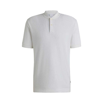 White - Front - Hugo Mens H-Pratt 120 Collarless Polo Shirt