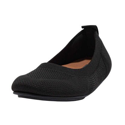 Black - Front - Fit Flop Womens-Ladies Leather Knitted Pumps