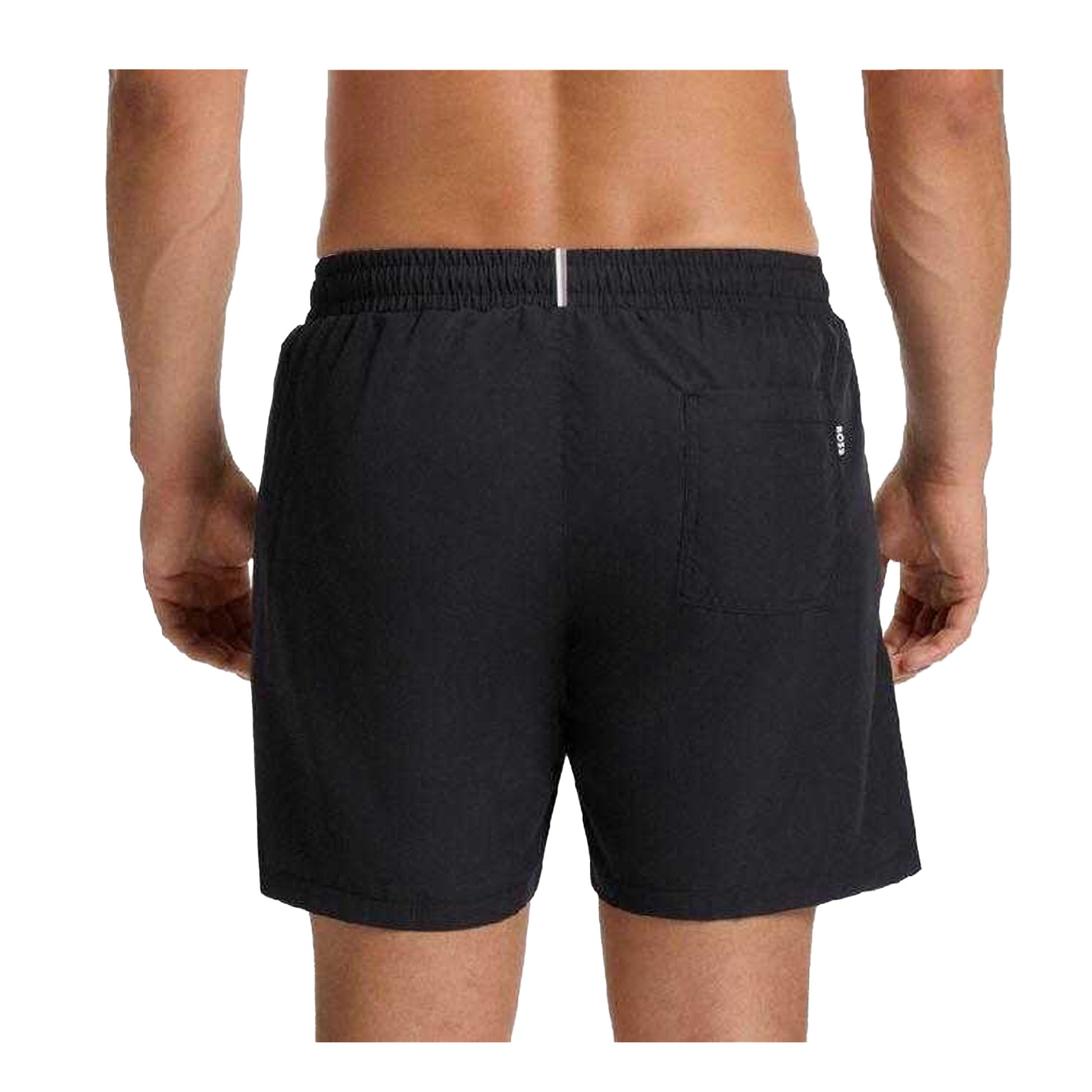 Black - Back - Boss Mens Dolphin Stripe Logo Swim Shorts