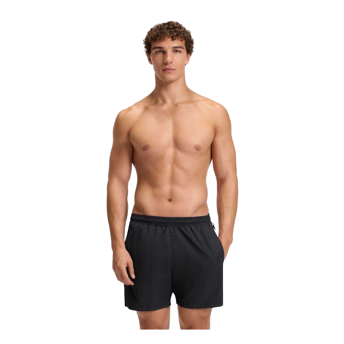 Black - Side - Boss Mens Dolphin Stripe Logo Swim Shorts