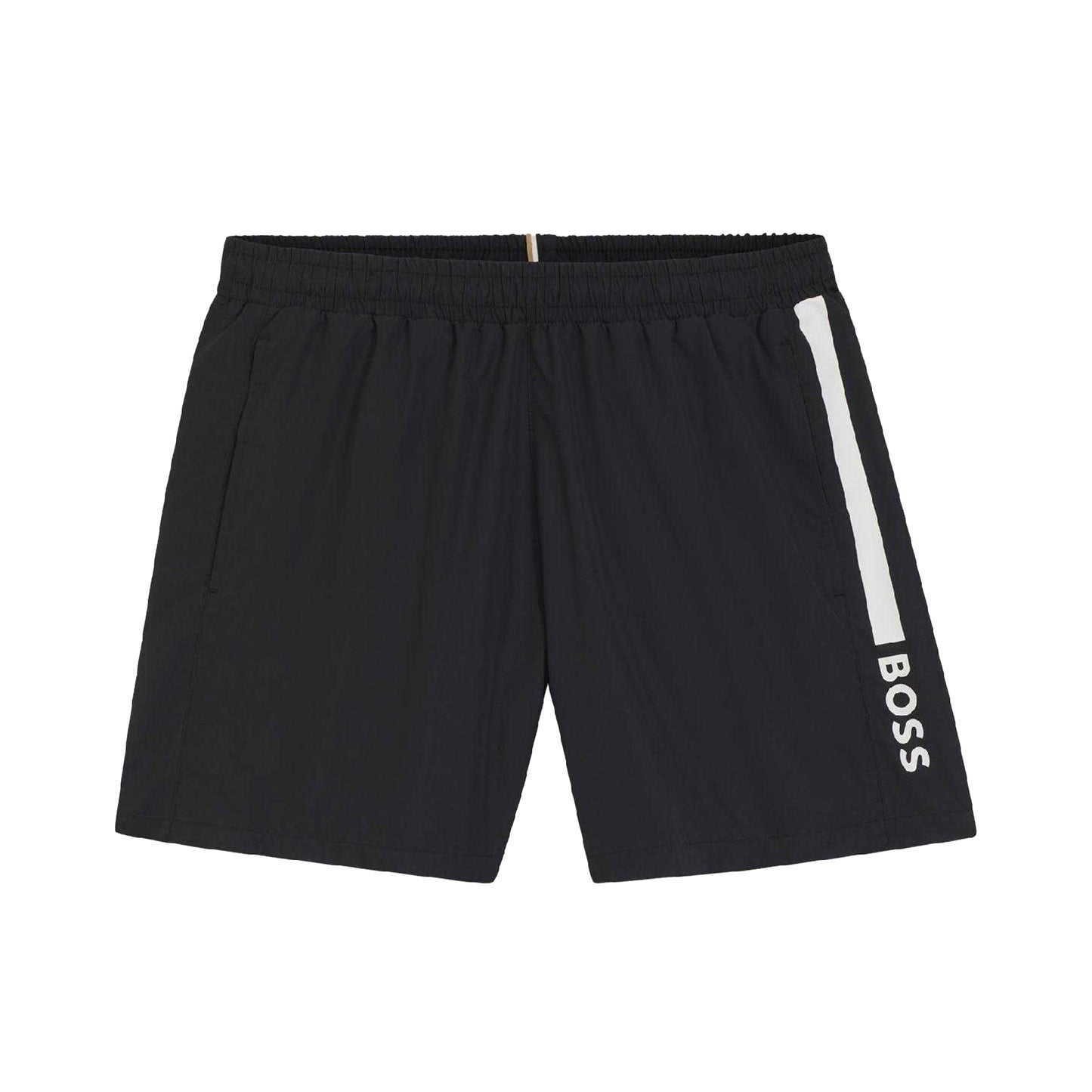 Black - Front - Boss Mens Dolphin Stripe Logo Swim Shorts