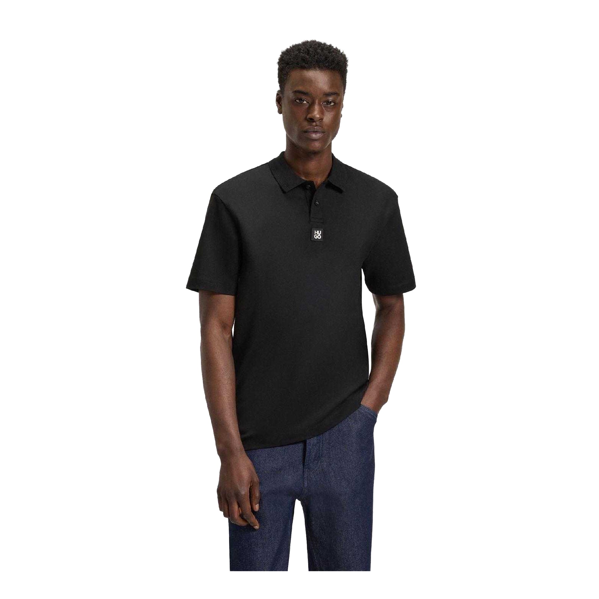 Black - Lifestyle - Hugo Mens Deabono Stacked Logo Polo Shirt