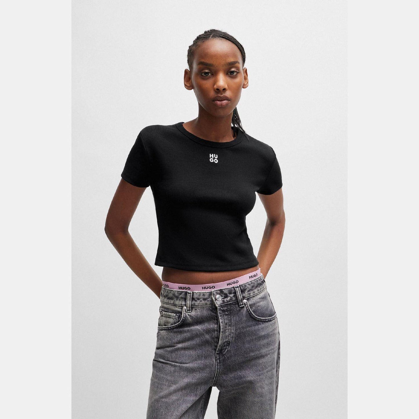 Black - Back - Hugo Womens-Ladies Delanor Cotton Blend Slim T-Shirt