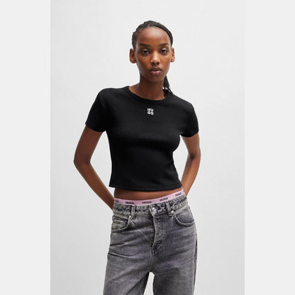 Black - Back - Hugo Womens-Ladies Delanor Cotton Blend Slim T-Shirt