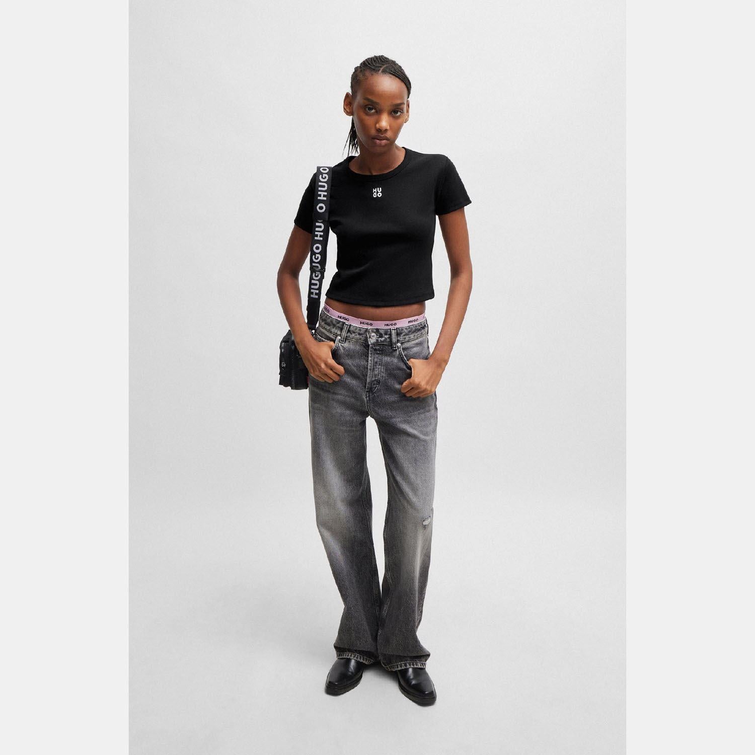 Black - Lifestyle - Hugo Womens-Ladies Delanor Cotton Blend Slim T-Shirt