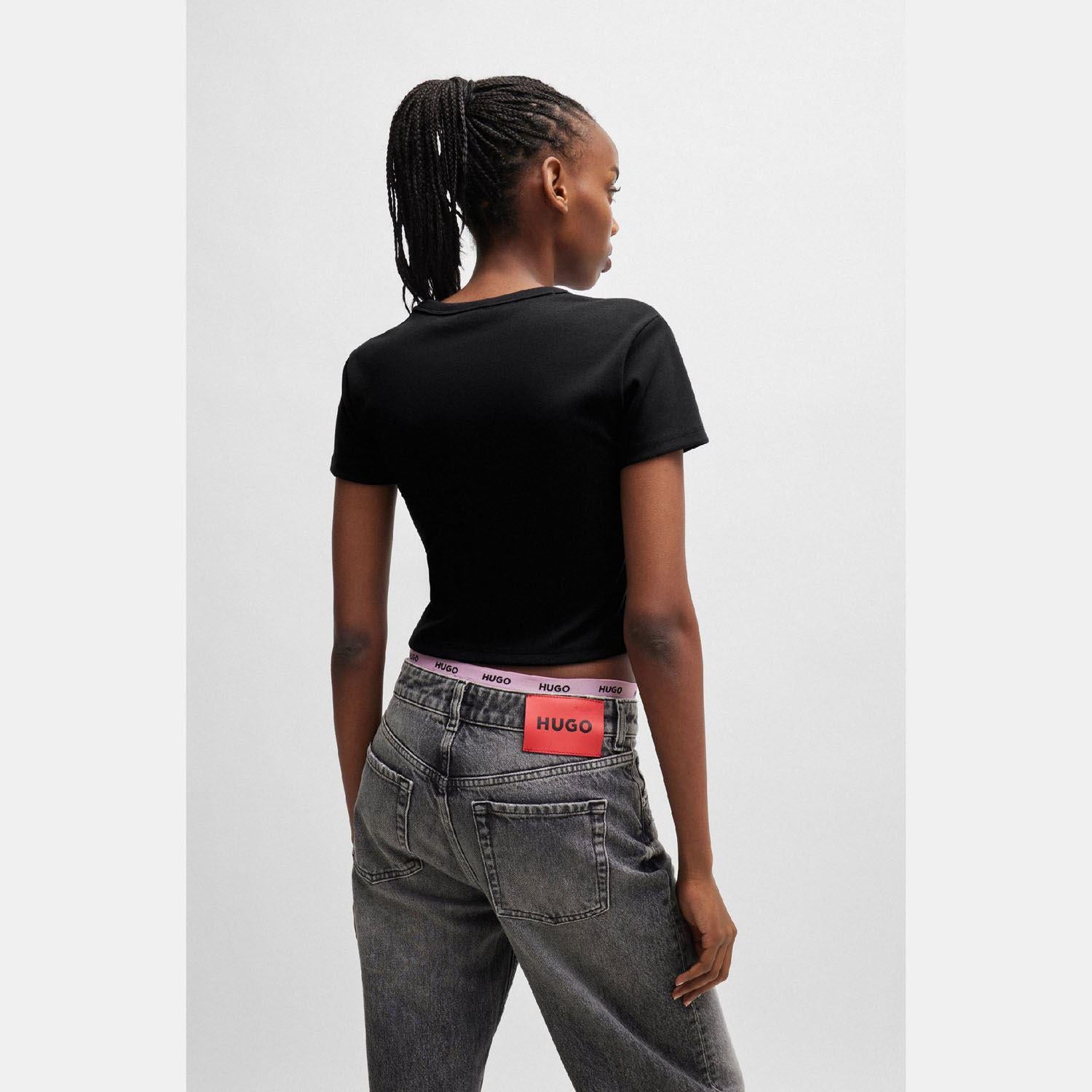 Black - Pack Shot - Hugo Womens-Ladies Delanor Cotton Blend Slim T-Shirt