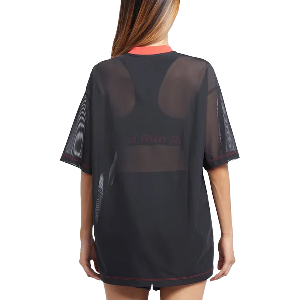 Black - Back - Red Run Womens-Ladies Inky Mesh Oversized T-Shirt