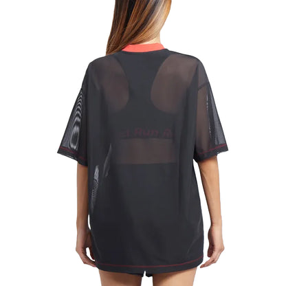 Black - Back - Red Run Womens-Ladies Inky Mesh Oversized T-Shirt