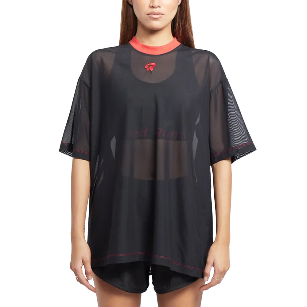 Black - Side - Red Run Womens-Ladies Inky Mesh Oversized T-Shirt