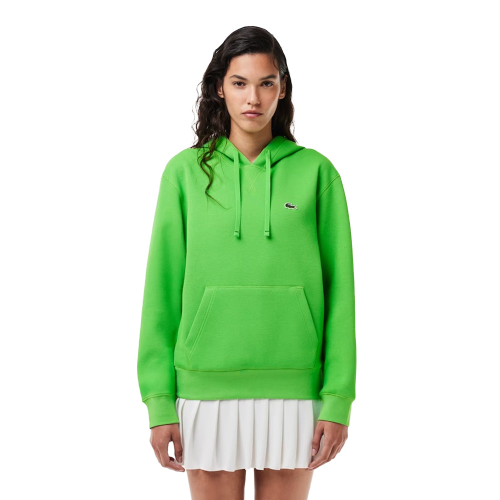 Green - Side - Lacoste Womens-Ladies Double-Face Cotton Pique Relaxed Fit Hoodie