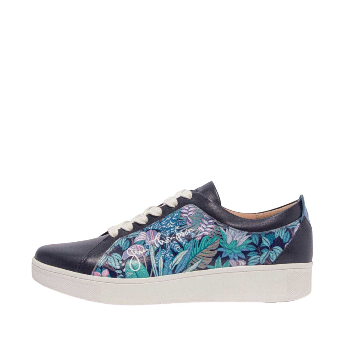 Blue - Side - Fit Flop Womens-Ladies Jim Thompson Leather Trainers