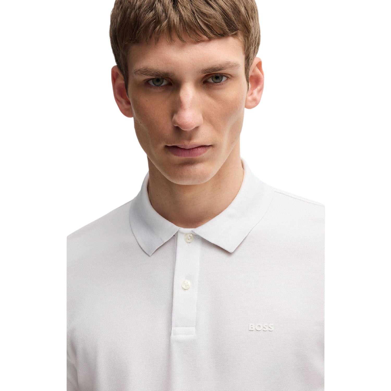 White - Side - Boss Mens Parlay 147 Rubberised Logo Polo Shirt