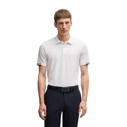 White - Lifestyle - Boss Mens Parlay 147 Rubberised Logo Polo Shirt