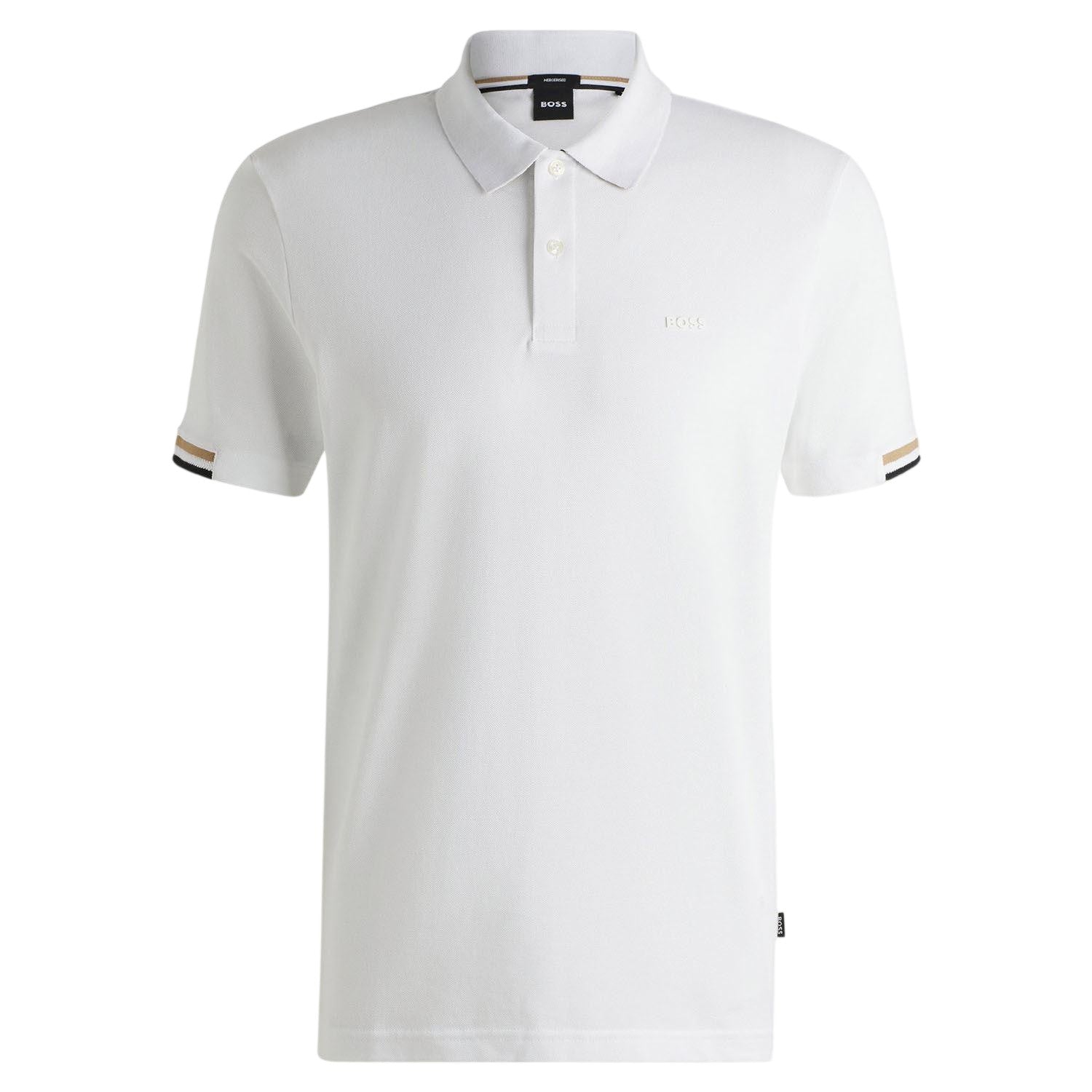 White - Front - Boss Mens Parlay 147 Rubberised Logo Polo Shirt