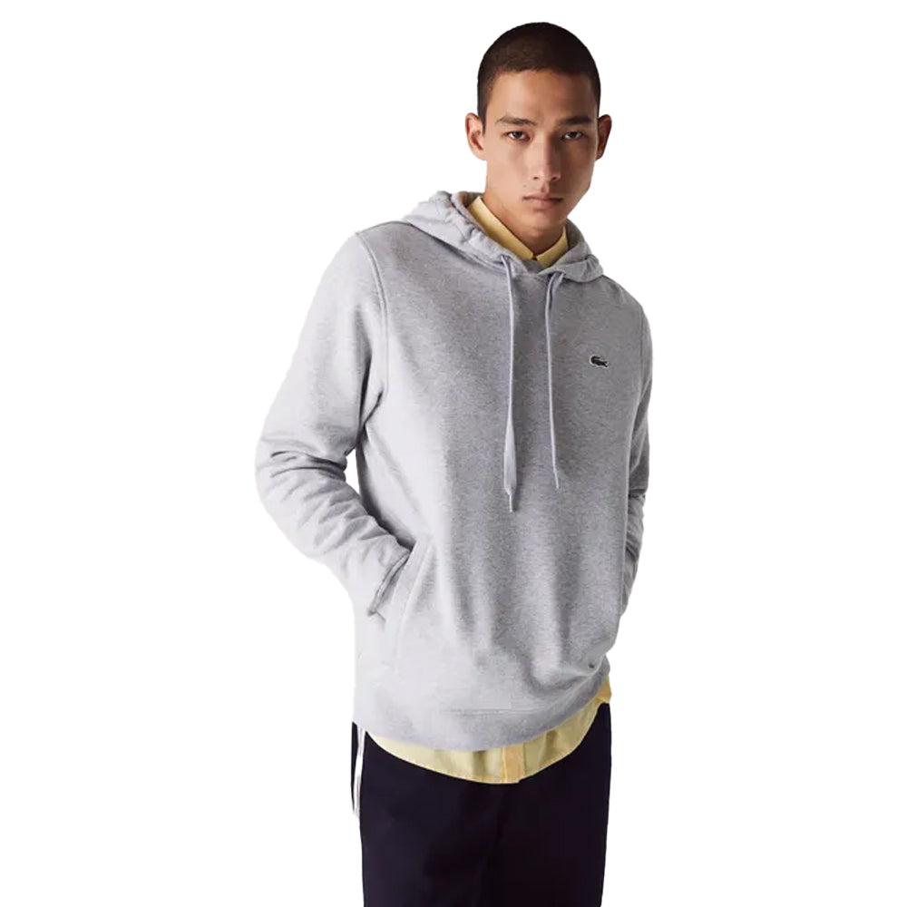 Grey - Side - Lacoste Mens Fleece Pull Over Sport Hoodie
