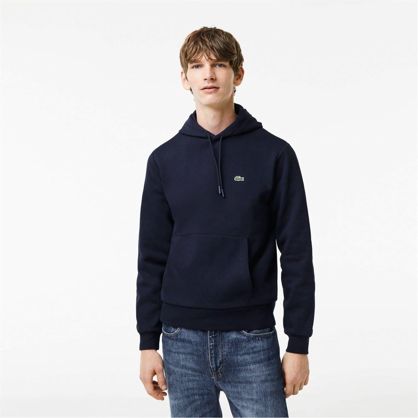 Navy - Front - Lacoste Mens Fleece Pull Over Sport Hoodie
