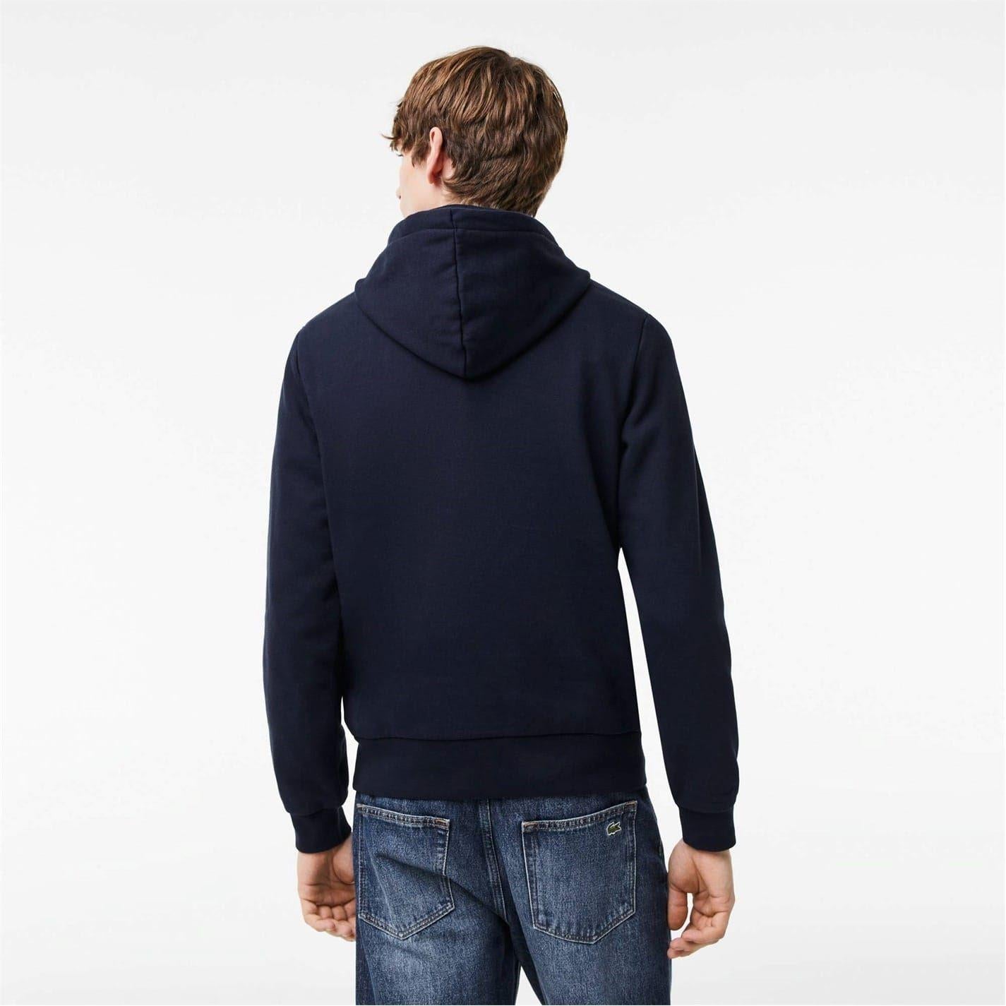 Navy - Side - Lacoste Mens Fleece Pull Over Sport Hoodie